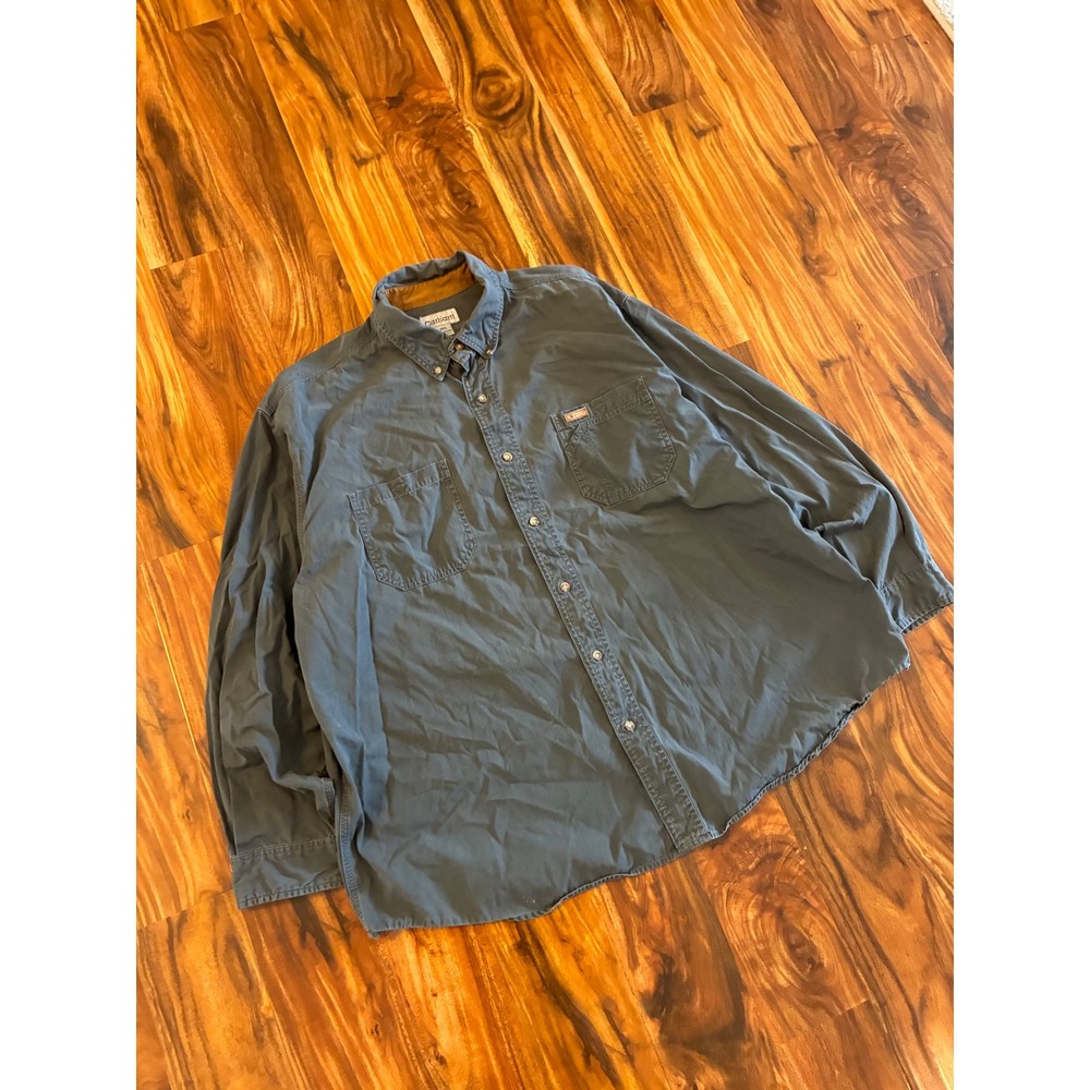 Carhartt Mens 2XL Blue Gray Button Down Work Shirt Long Sleeve Cotton Utility
